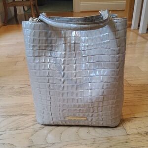 Brahmin Silver Crocodile-Embossed Shoulder Bag